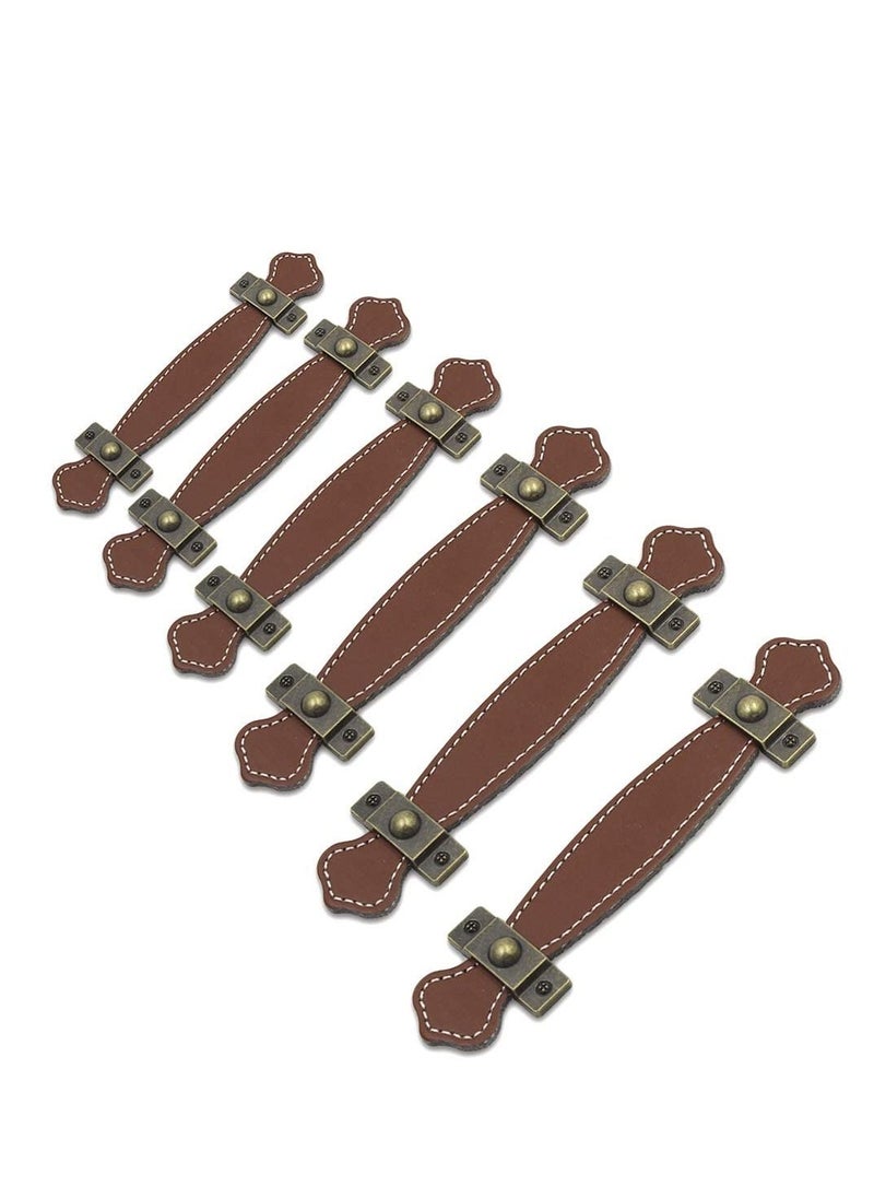 SYOSI 6 Piece Surface Leather Furniture Handle 6.3" Vintage Style Strong Leather Handle Pull for Drawer Cabinet PU Luggage  - Image 3