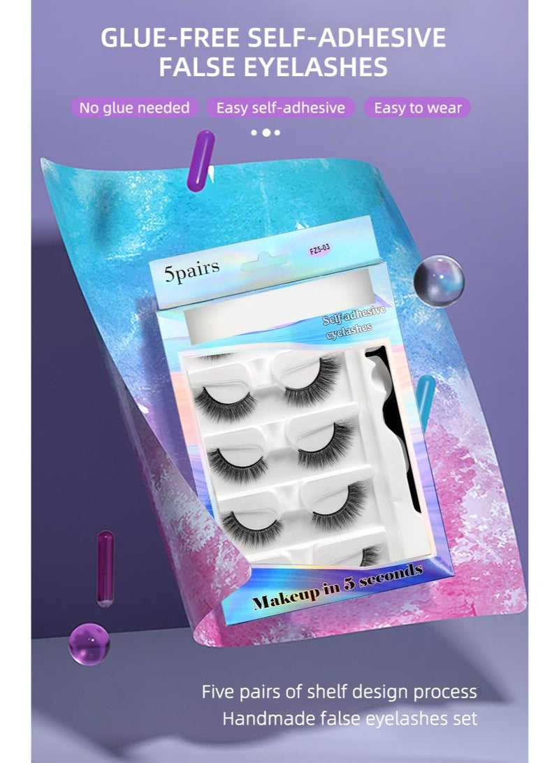 5 أزواج من الرموش ذاتية اللصق الخالية من الغراء لإطلالة جمال سهلة. هذا المنتج عبارة عن 04 طرازات ، ما مجموعه 5 موديلات ، ويأتي مع مشبك مع العبوة ، سهل الارتداء. المنتج سهل الارتداء ، مقاوم للماء ، قابل لإعادة الاستخدام ، طبيعي وجميل ، ويضخم العينين. - Image 5