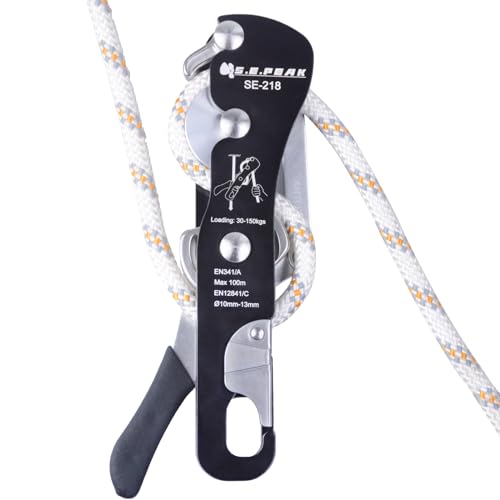 S.E.PEAK SEPEAK CE Certified Climbing Double Stop Descender SelfBraking Self Locking Rappelling Belay Devices for 10125mm Rope for Rescue ArboristAntiPanic Hand Control Black - Image 1