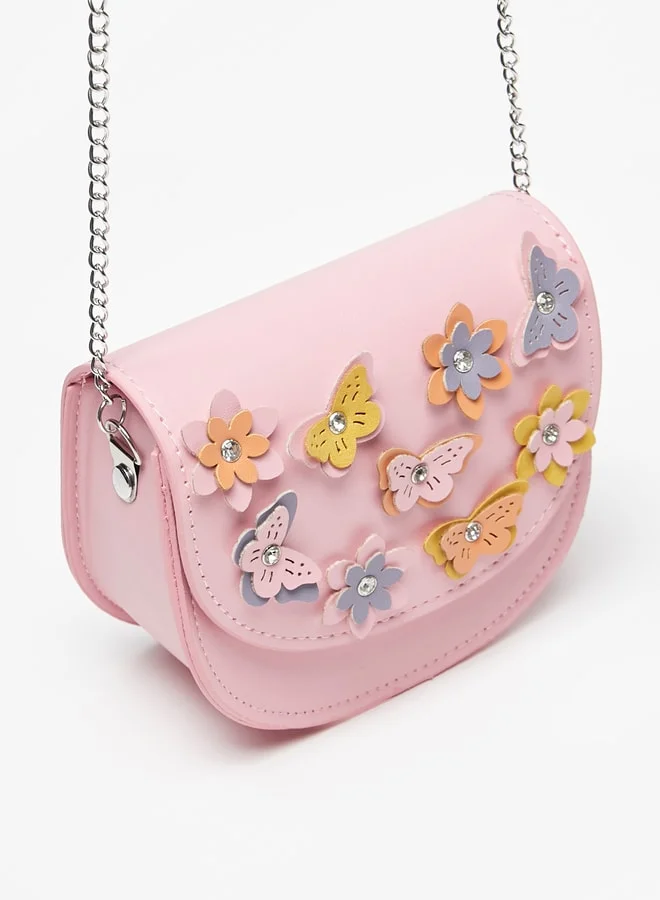 فلورا بيلا من شو إكسبرس Applique Detail Crossbody Bag with Chain Strap and Magnetc Closure
