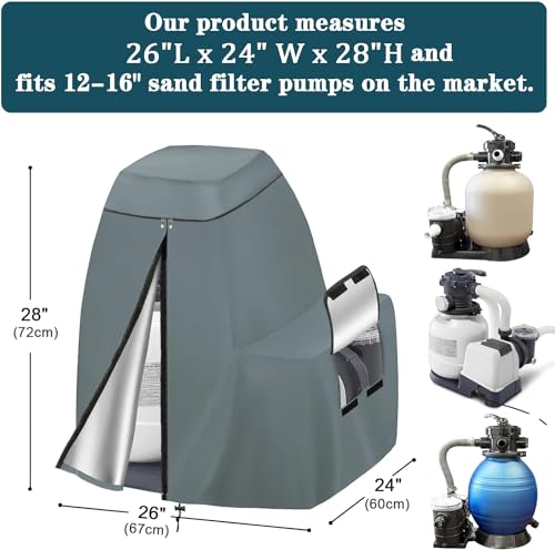 TORUTA Sand Filter Pump Cover HeavyDuty 600D Waterproof Oxford Fabric UVResistant Fits Intex Krystal Clear 1216 Above Ground Pool Filter Pump No Hose Removal Needed - Image 3