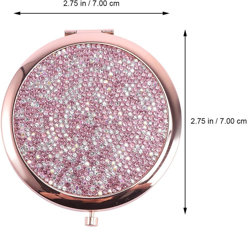 GALPADA Diamond-Studded Double-Sided Folding Cosmetic Mirror Portable Rose Gold Metal Travel Makeup Mirror for Women Compact Pocket Vanity with Crystal Embellishment - Image 2