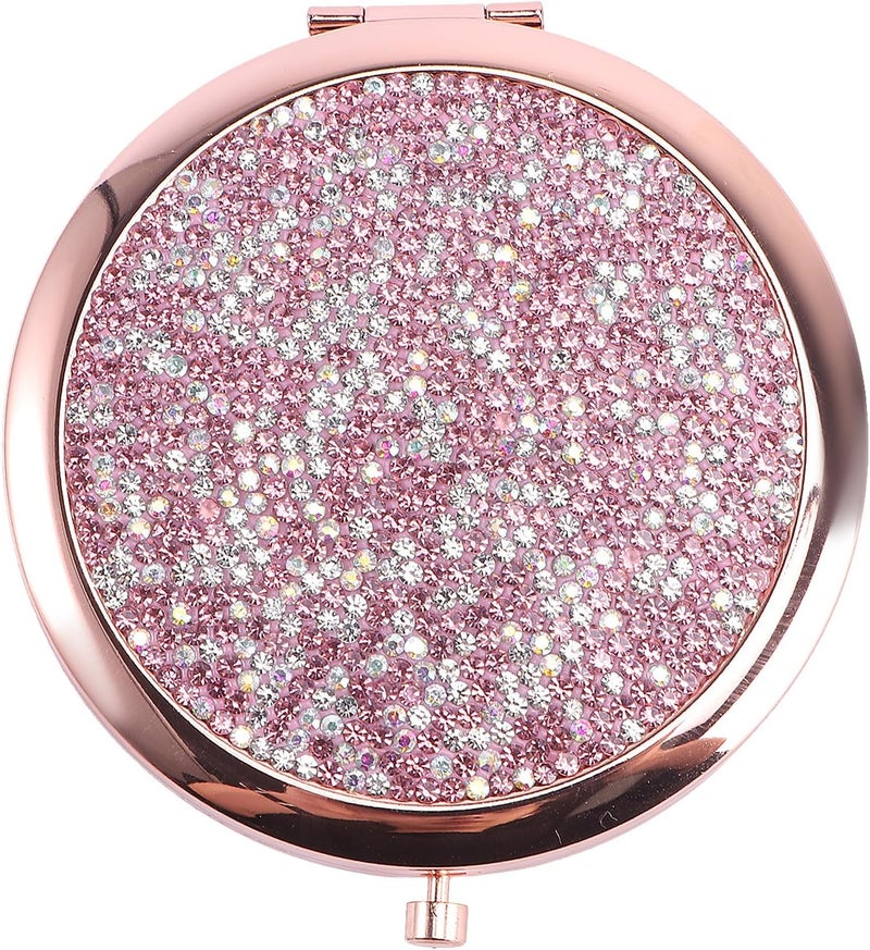 GALPADA Diamond-Studded Double-Sided Folding Cosmetic Mirror Portable Rose Gold Metal Travel Makeup Mirror for Women Compact Pocket Vanity with Crystal Embellishment - Image 1