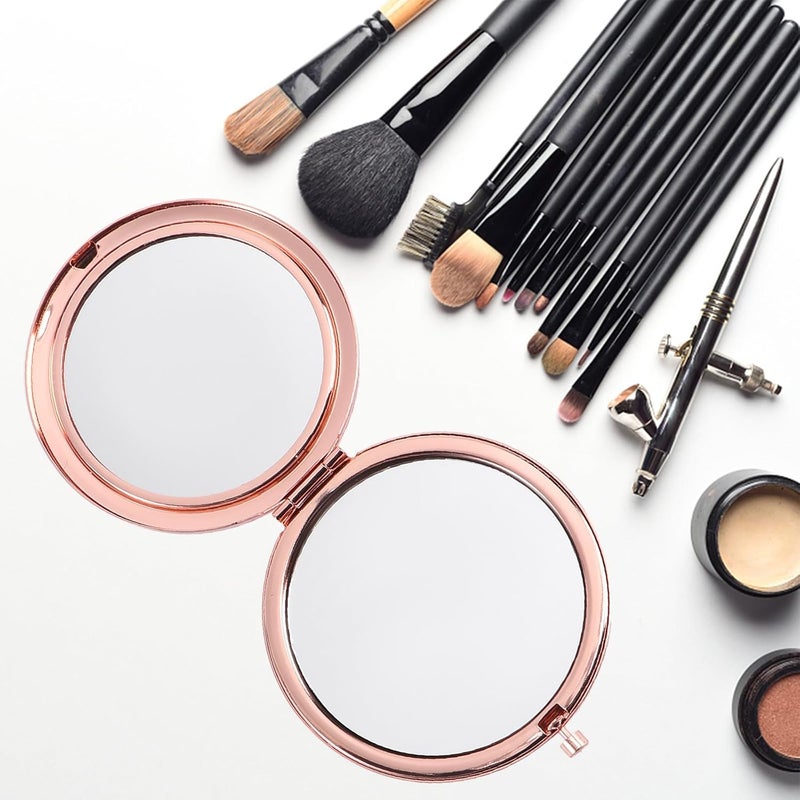 GALPADA Diamond-Studded Double-Sided Folding Cosmetic Mirror Portable Rose Gold Metal Travel Makeup Mirror for Women Compact Pocket Vanity with Crystal Embellishment - Image 5