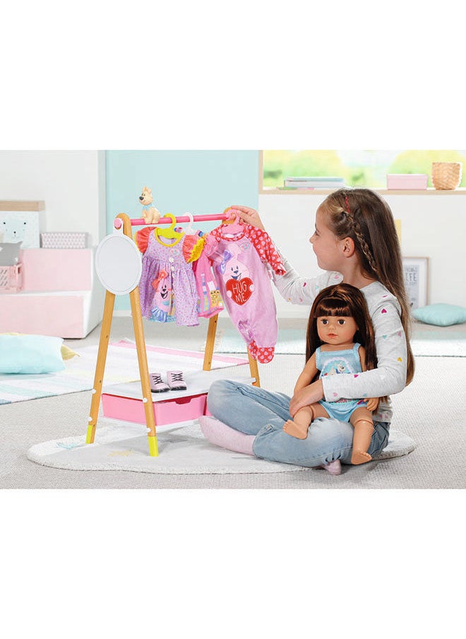 Baby Born - Clothes Rail in Scandinavian Design With Removable Dog Decoration, Mirror, 3 Clothes Hangers, And 2 Drawers - Image 1