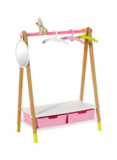 Clothes Rail in Scandinavian Design With Removable Dog Decoration, Mirror, 3 Clothes Hangers, And 2 Drawers