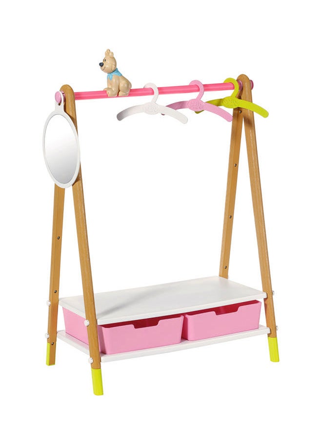 Baby Born - Clothes Rail in Scandinavian Design With Removable Dog Decoration, Mirror, 3 Clothes Hangers, And 2 Drawers - Image 1