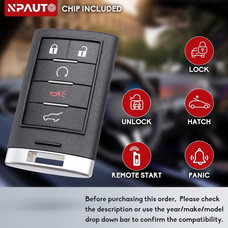 NPAUTO Key Fob Remote Replacement for Cadillac SRX ATS ELR XTS 2010-2015 - Keyless Entry Remote Control Start Car Key Fob (NBG009768T, 5-Buttons, 315 MHz) - Image 5