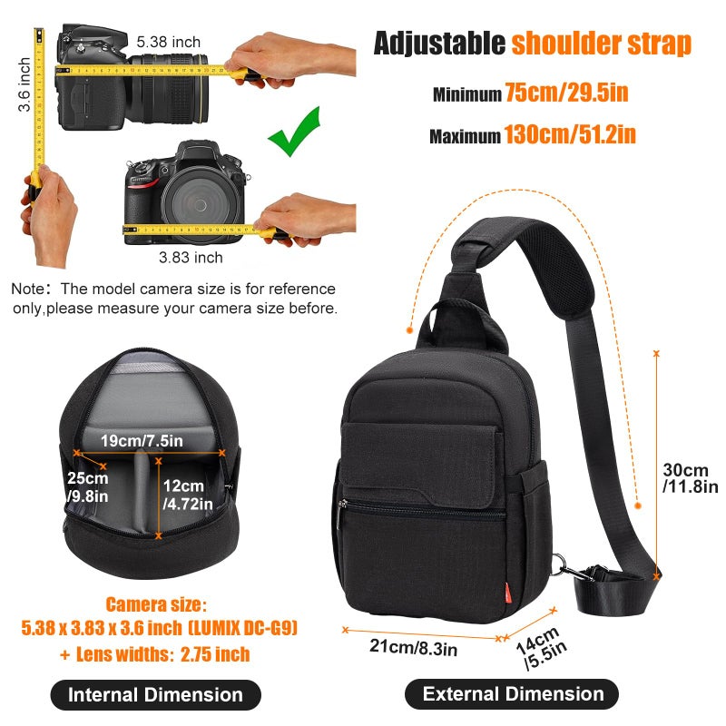 Cwatcun Camera Sling Bag Crossbody Small Camera Case, Lightweight DSLR/SLR/Mirrorless Photography Bag with Tripod Holder and Rain Cover for Canon, Nikon, Sony, Fuji Cameras, Lens Accessories - Image 2