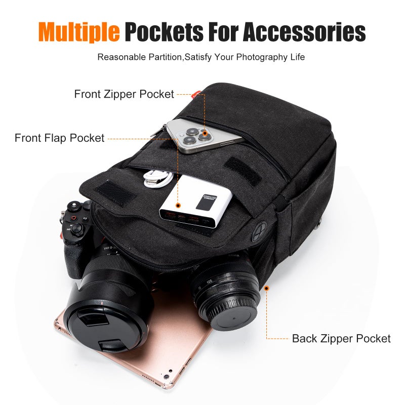 Cwatcun Camera Sling Bag Crossbody Small Camera Case, Lightweight DSLR/SLR/Mirrorless Photography Bag with Tripod Holder and Rain Cover for Canon, Nikon, Sony, Fuji Cameras, Lens Accessories - Image 4