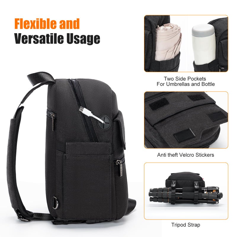 Cwatcun Camera Sling Bag Crossbody Small Camera Case, Lightweight DSLR/SLR/Mirrorless Photography Bag with Tripod Holder and Rain Cover for Canon, Nikon, Sony, Fuji Cameras, Lens Accessories - Image 5