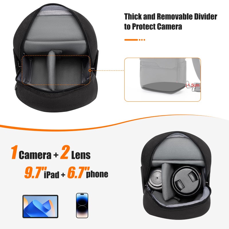 Cwatcun Camera Sling Bag Crossbody Small Camera Case, Lightweight DSLR/SLR/Mirrorless Photography Bag with Tripod Holder and Rain Cover for Canon, Nikon, Sony, Fuji Cameras, Lens Accessories - Image 3
