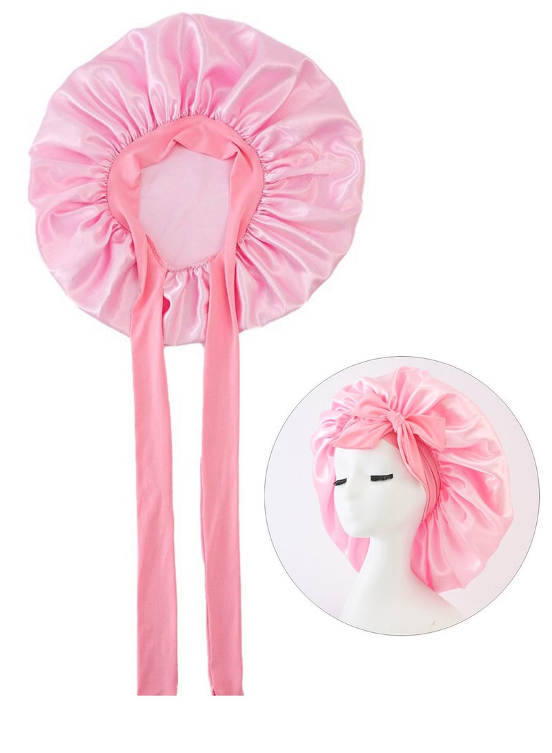 Adjustable Satin Sleeping Bonnet with Ribbon, Silky Double Layer Night Sleeping Cap with Elastic Bow Tie Band - Image 1
