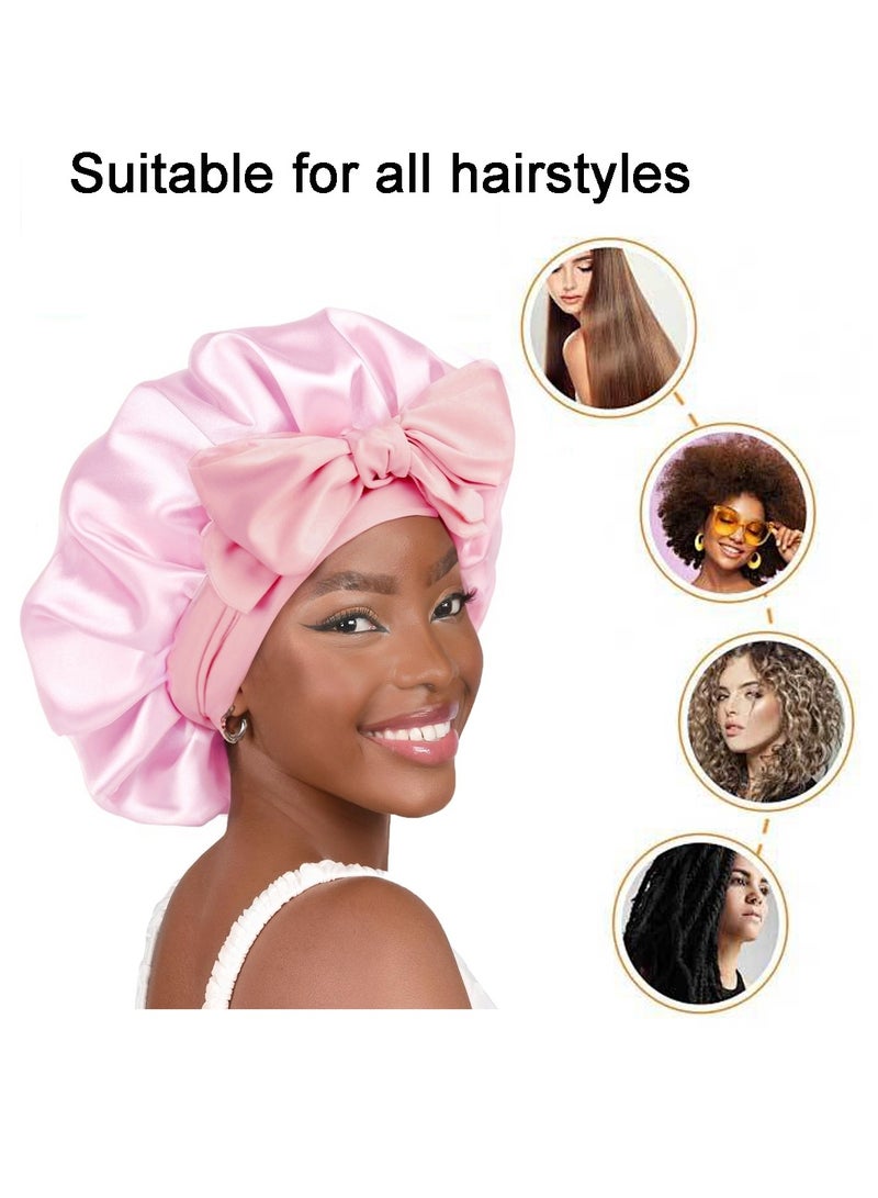 Adjustable Satin Sleeping Bonnet with Ribbon, Silky Double Layer Night Sleeping Cap with Elastic Bow Tie Band - Image 3