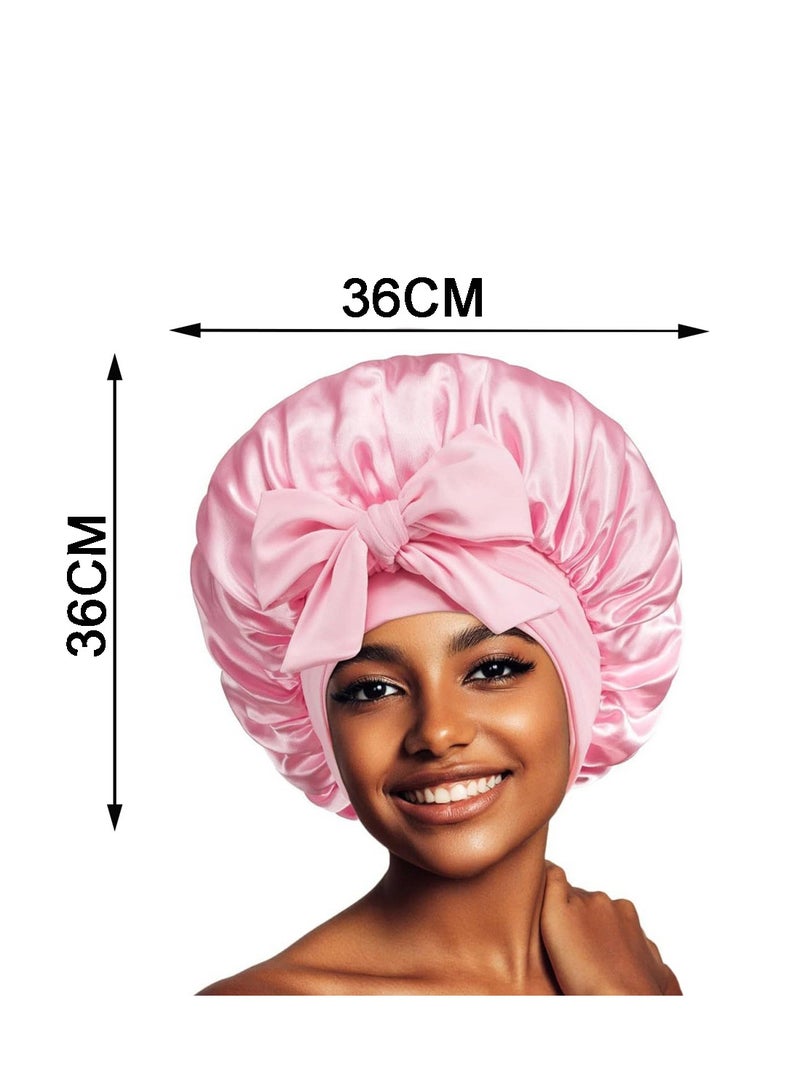 Adjustable Satin Sleeping Bonnet with Ribbon, Silky Double Layer Night Sleeping Cap with Elastic Bow Tie Band - Image 4