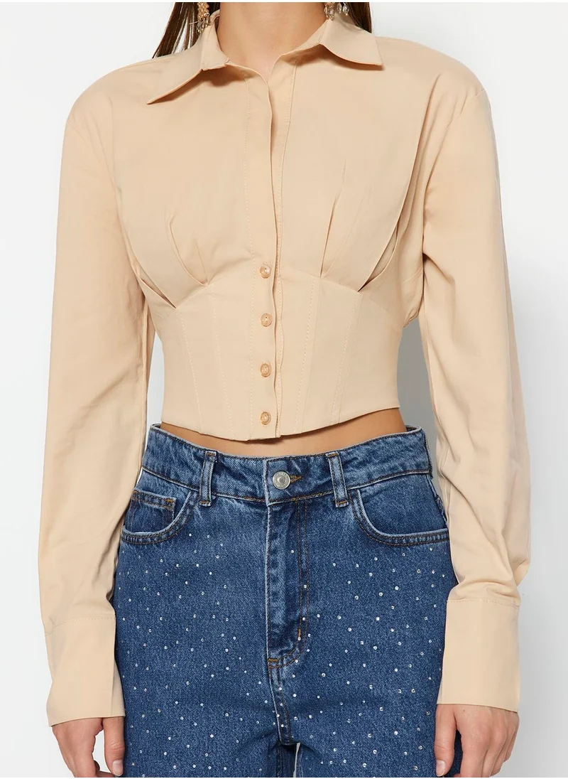 trendyol Button Detail Puff Sleeve Crop Shirt