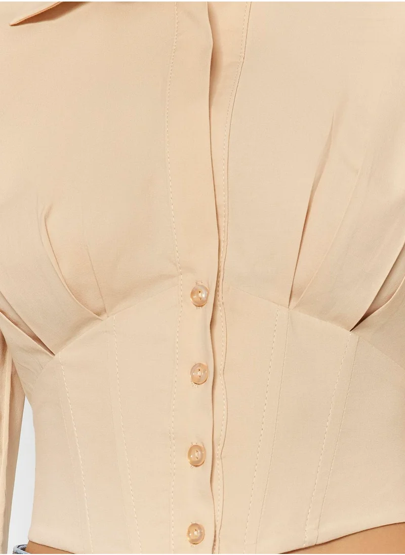 trendyol Button Detail Puff Sleeve Crop Shirt