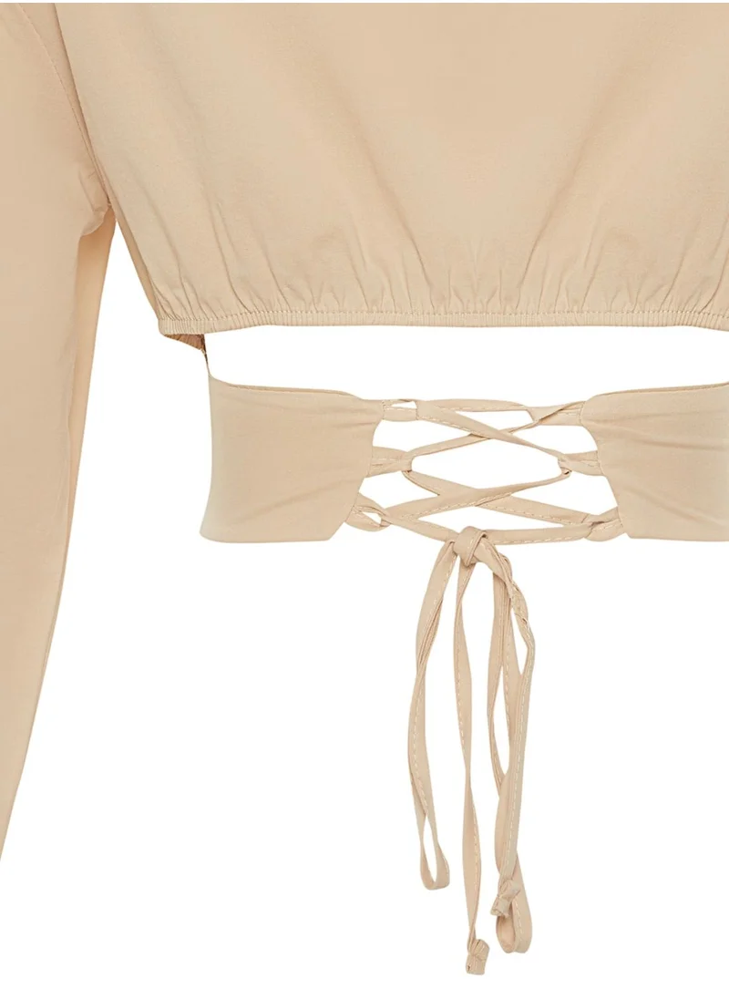 trendyol Button Detail Puff Sleeve Crop Shirt