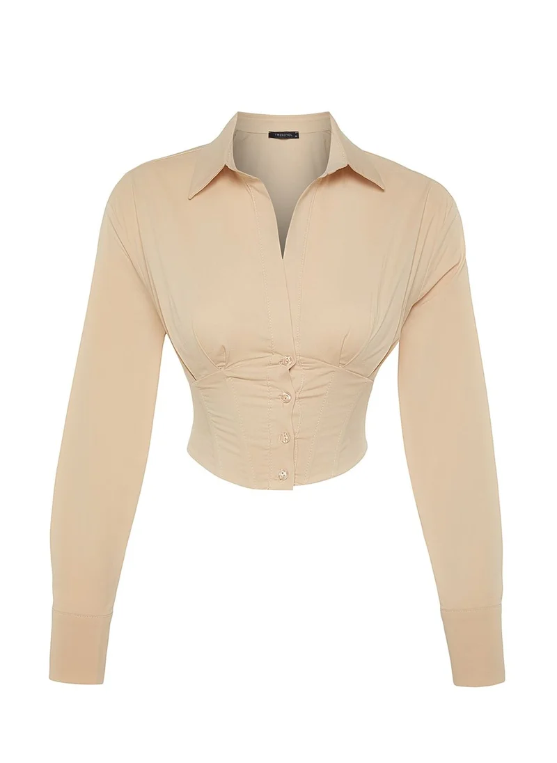 trendyol Button Detail Puff Sleeve Crop Shirt