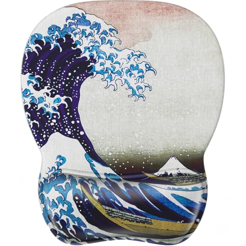 MROCO Ergonomic Mouse Pad with Gel Wrist Rest Smooth Wrist Support Surface NonSlip PU Base for Pain Relief Comfortable Mousepad for Computer Laptop Office Home 94 x 81 in Great Wave - Image 1