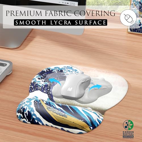 MROCO Ergonomic Mouse Pad with Gel Wrist Rest Smooth Wrist Support Surface NonSlip PU Base for Pain Relief Comfortable Mousepad for Computer Laptop Office Home 94 x 81 in Great Wave - Image 3
