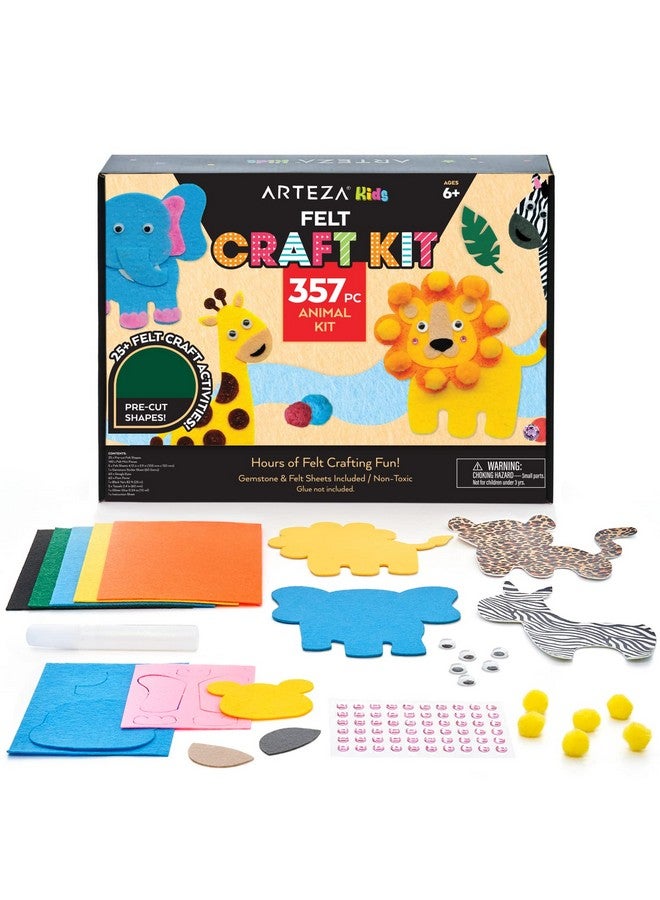 ARTEZA Kids Felt Kit 357 Pieces 25 Precut Animal Shapes 5 Felt Sheets 140 Minipieces Gemstone Stickers Yarn Glue And Accessories Educational Kids’ Craft Supplies To Inspire Creativity - Image 2