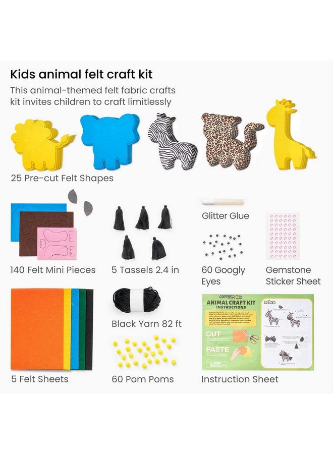 ARTEZA Kids Felt Kit 357 Pieces 25 Precut Animal Shapes 5 Felt Sheets 140 Minipieces Gemstone Stickers Yarn Glue And Accessories Educational Kids’ Craft Supplies To Inspire Creativity - Image 3