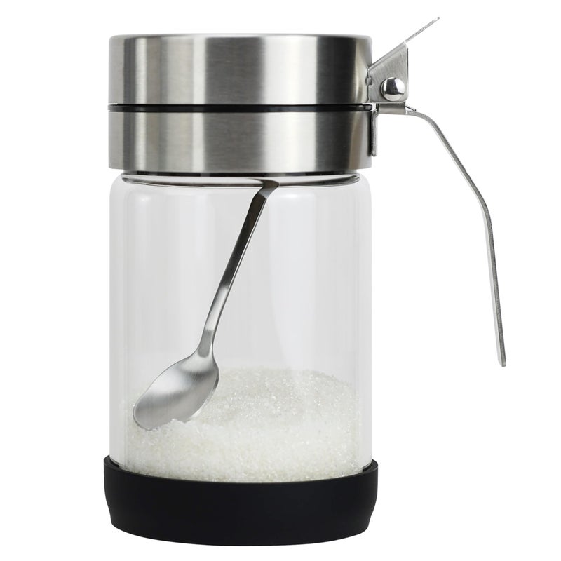 EIKS Glass Condiment Jars with Stainless Steel Lids and Spoons for Serving Storing Sugar Spice Salt Seasoning in Home Kitchen Coffee Bar Restaurant Container Capacity 450ml145oz