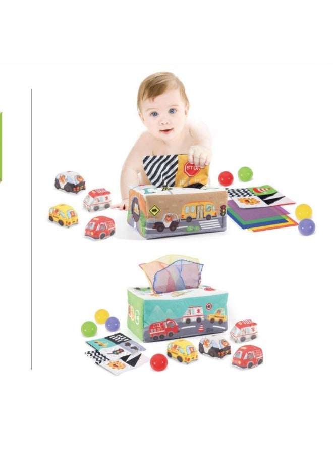 Generic - Baby Tissue Box Paper Toy That Cannot Be Torn Apart, Baby Finger Tissue Paper Exercise Early Education Soothing Toy-颜色:"交通感官训练盒 配8粒5CM海洋球" - Image 1