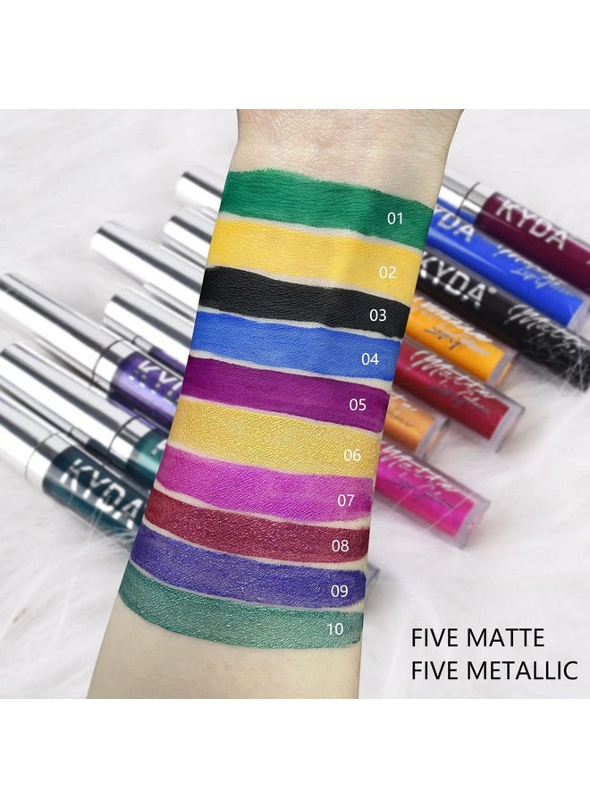 KYDA 10 Colors Lipstick, Matte Velvet&Glitter Metallic Colors, For Glossy Radiant&Full Matte Lip Gloss, Non-Stick Cup Long Wear Lip Glaze, High Pigmented Lipstick Cosmetic-Set B  - Image 4