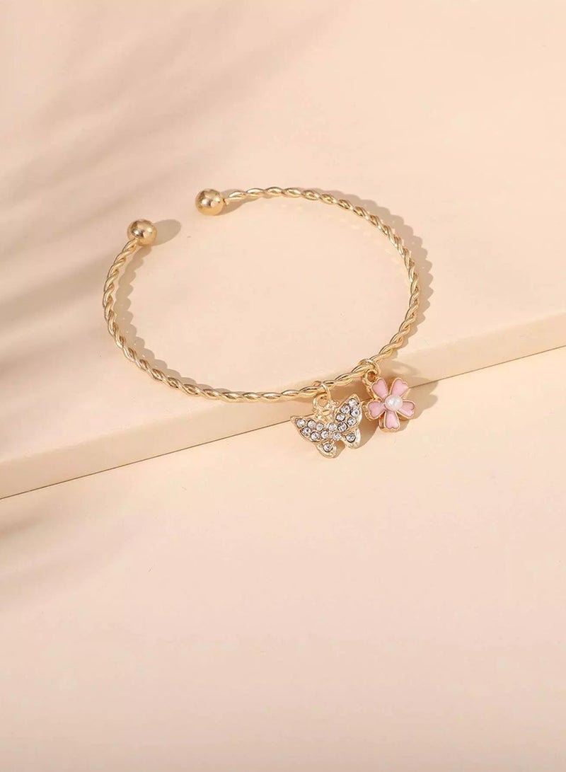 Faux Pearl Flower Charm Cuff Bangle  - Image 1