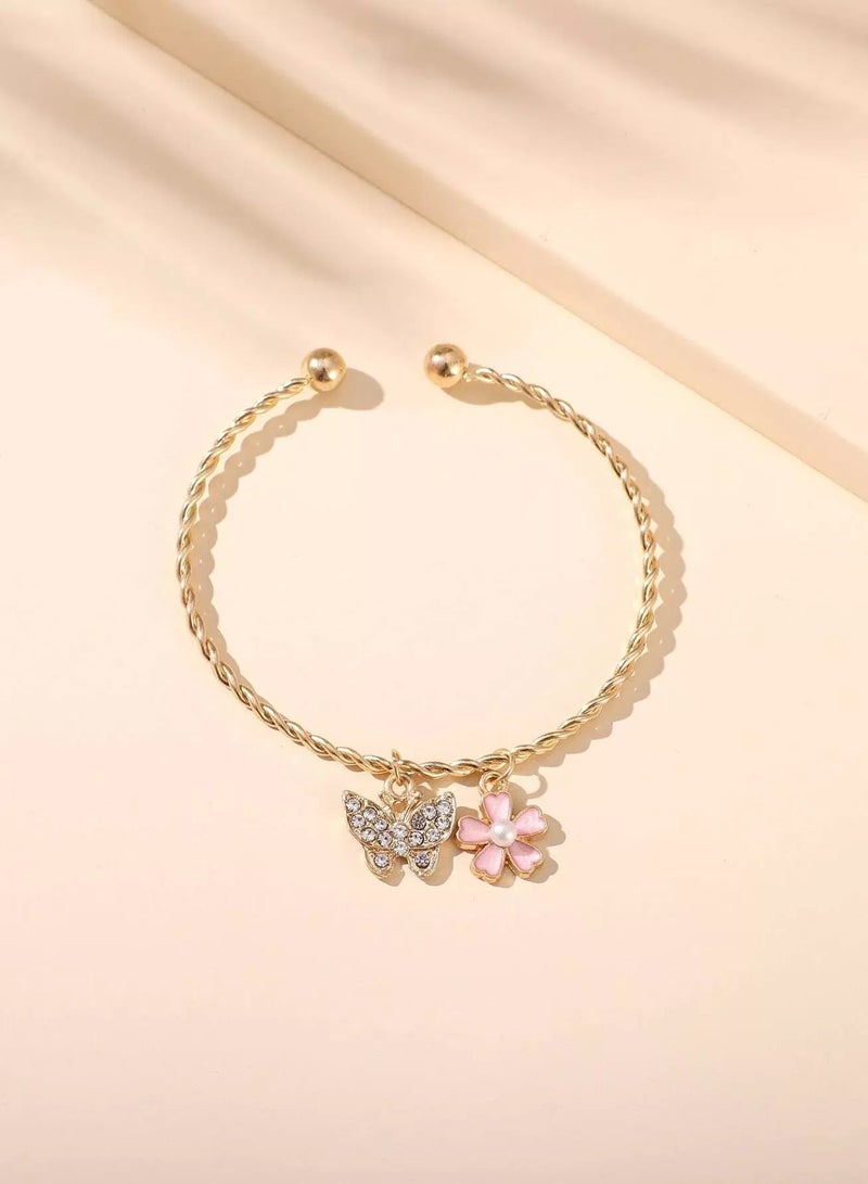 Faux Pearl Flower Charm Cuff Bangle  - Image 2