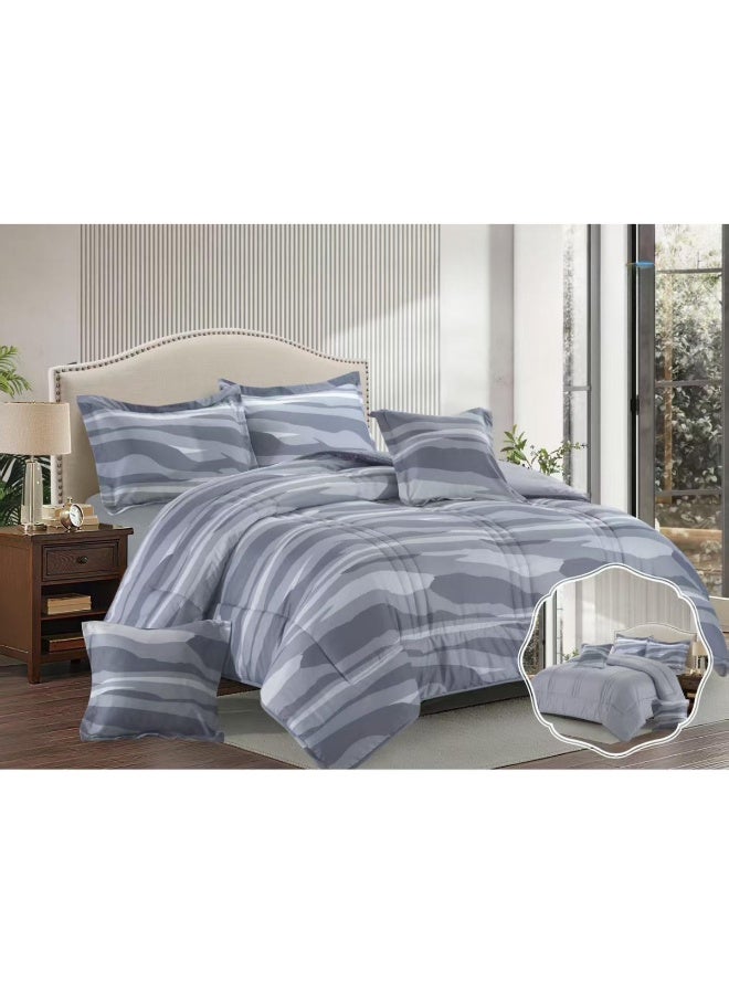 بلو سكاي مفرش سرير نفرين فندقي فاخر – طقم لحاف بحشوة 6 قطع – طقم مفارش يتكون من مفرش  بحشوة وشرشف مطاطي و 2 كيس مخدة و 2 كيس وسادة مربعة – طقم نوم ناعم ومريح - مقاس المفرش 260X240 سم - Image 1