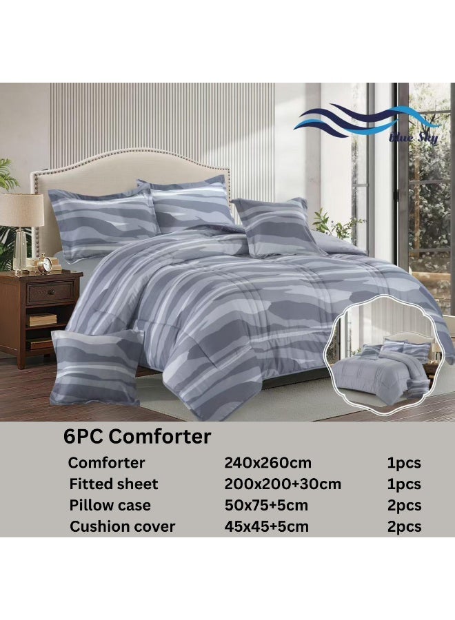 بلو سكاي مفرش سرير نفرين فندقي فاخر – طقم لحاف بحشوة 6 قطع – طقم مفارش يتكون من مفرش  بحشوة وشرشف مطاطي و 2 كيس مخدة و 2 كيس وسادة مربعة – طقم نوم ناعم ومريح - مقاس المفرش 260X240 سم - Image 2