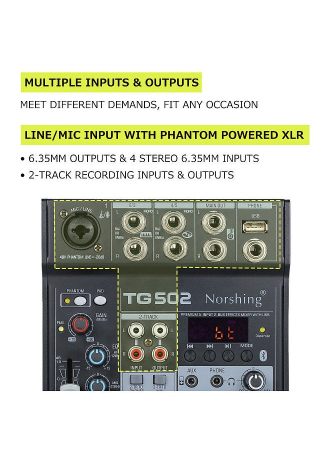 Generic - Norshing Tg 502 Professional Audio Mixer 4 Channel Stereo Sound Board Console System Usb Bt Mp3 Computer Input 48V Phantom Power Fx Effect Digital Audio Signal Processor - Image 1