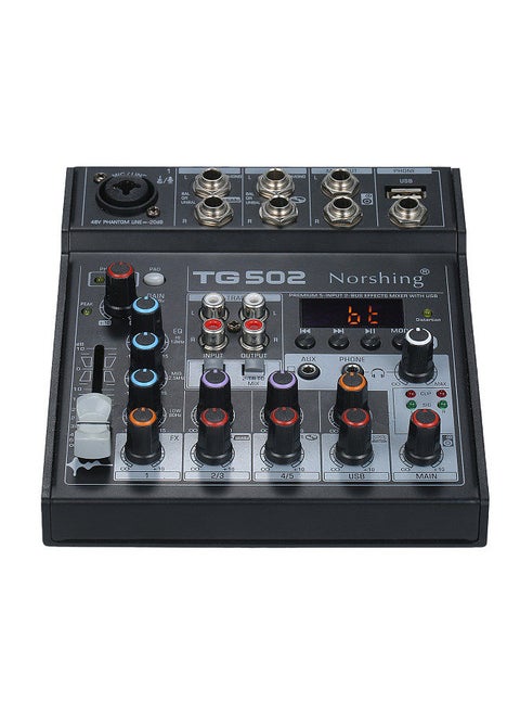 Norshing Tg 502 Professional Audio Mixer 4 Channel Stereo Sound Board Console System Usb Bt Mp3 Computer Input 48V Phantom Power Fx Effect Digital Audio Signal Processor