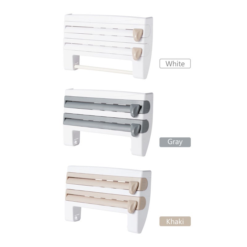 Kitchen Storage Rack: Grey Wall Mount Multi-Functional Holder - Clean Cut Cutter Plastic Wrap Cling Film Foil Dispenser for Home Kitchen Organization - Image 2