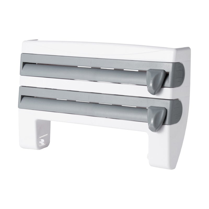 Kitchen Storage Rack: Grey Wall Mount Multi-Functional Holder - Clean Cut Cutter Plastic Wrap Cling Film Foil Dispenser for Home Kitchen Organization - Image 1