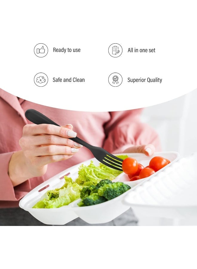 AL FAKHAMA 50 Pack Heavy Weight Black Plastic Cutlery Set with Napkin Individually Wrapped - (50 Pieces) Disposable Utensils - Plasticware Forks, Spoons, Knives - Great for Parties or Picnic - Image 3