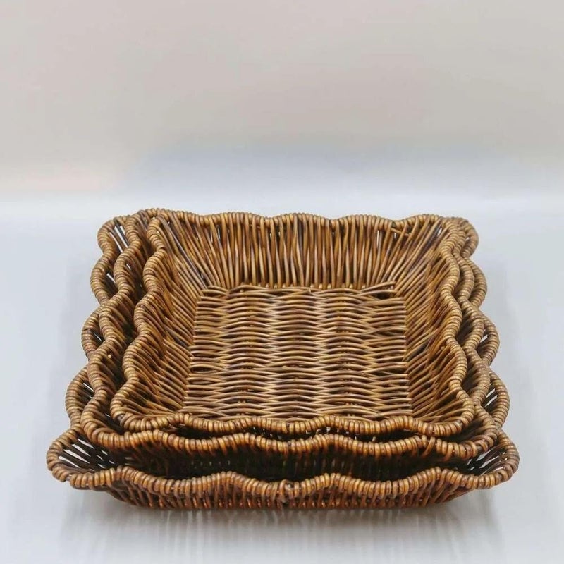 Jenny 3 Piece Woven Rattan Serving Baskets Set, Square Bread and Fruit Trays, Decorative Snack Bowls for Kitchen and Countertop - Image 3