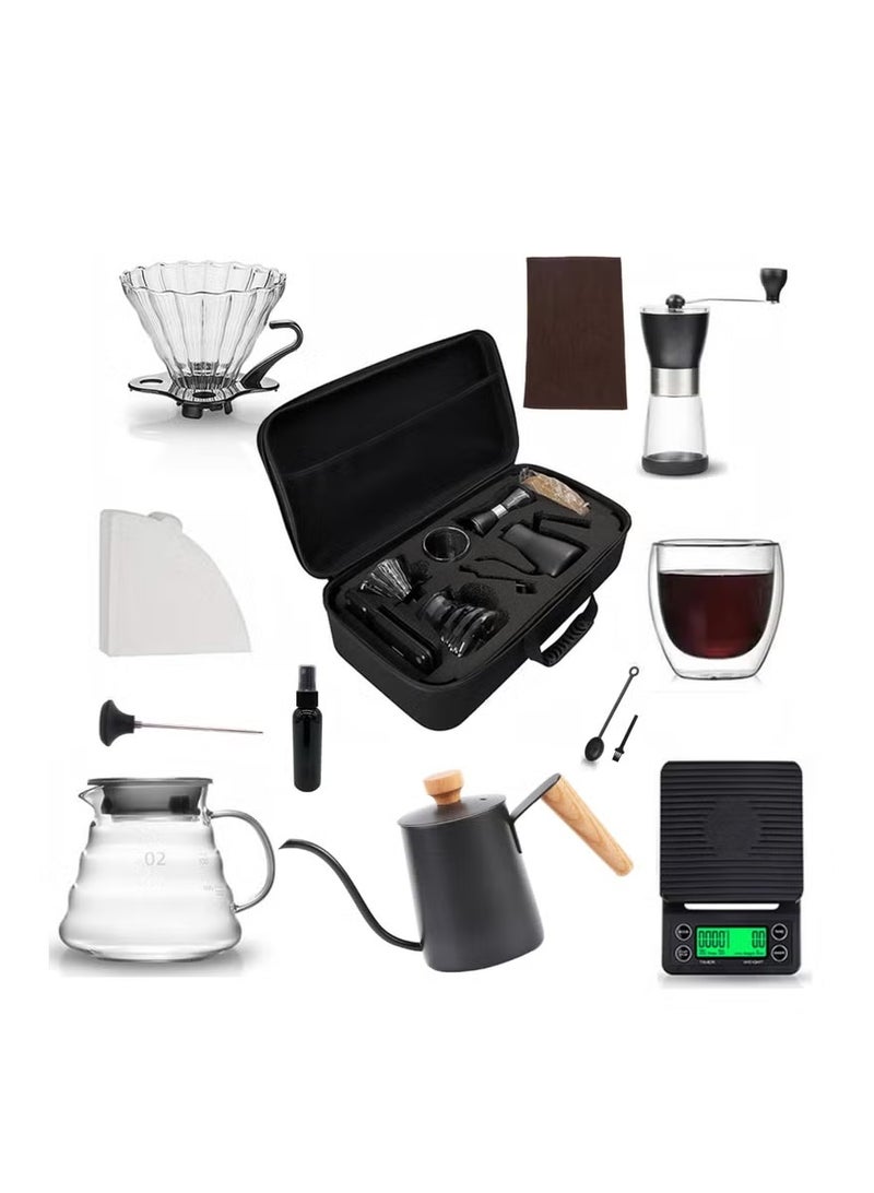 تايجر 12-Piece Pour Over Coffee Maker Set With Manual Coffee Grinder, 600ML Glass Carafe, Stainless Steel Kettle, Precision Scale, Drip Funnel, Reusable Filter, Thermometer, Spoon, Cleaning Brush & Travel Bag – All-in-One Portable Coffee Brewing Kit - Image 3