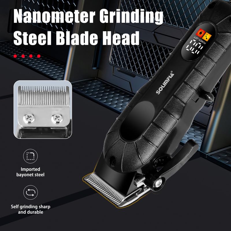 Solimpia HT-671 سلسلة صالون مقص شعر احترافي بشاشة رقمية مقص شعر كهربائي مجموعة أدوات قص الشعر اللاسلكية، بطارية ليثيوم أيون 1200mAh 180 دقيقة من وقت التشغيل، أسود A - Image 4