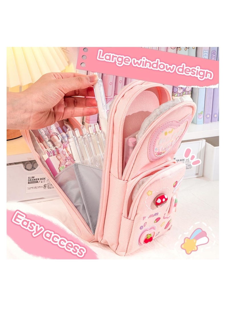 Loquat Pencil Case, 3-layer 6-compartment Large capacity pencil case for kids, Protect pencils, Can fit 20cm ruler, hydrophobic materials, Pull-up design, Best Gifts for Kids (Pink) - Image 2