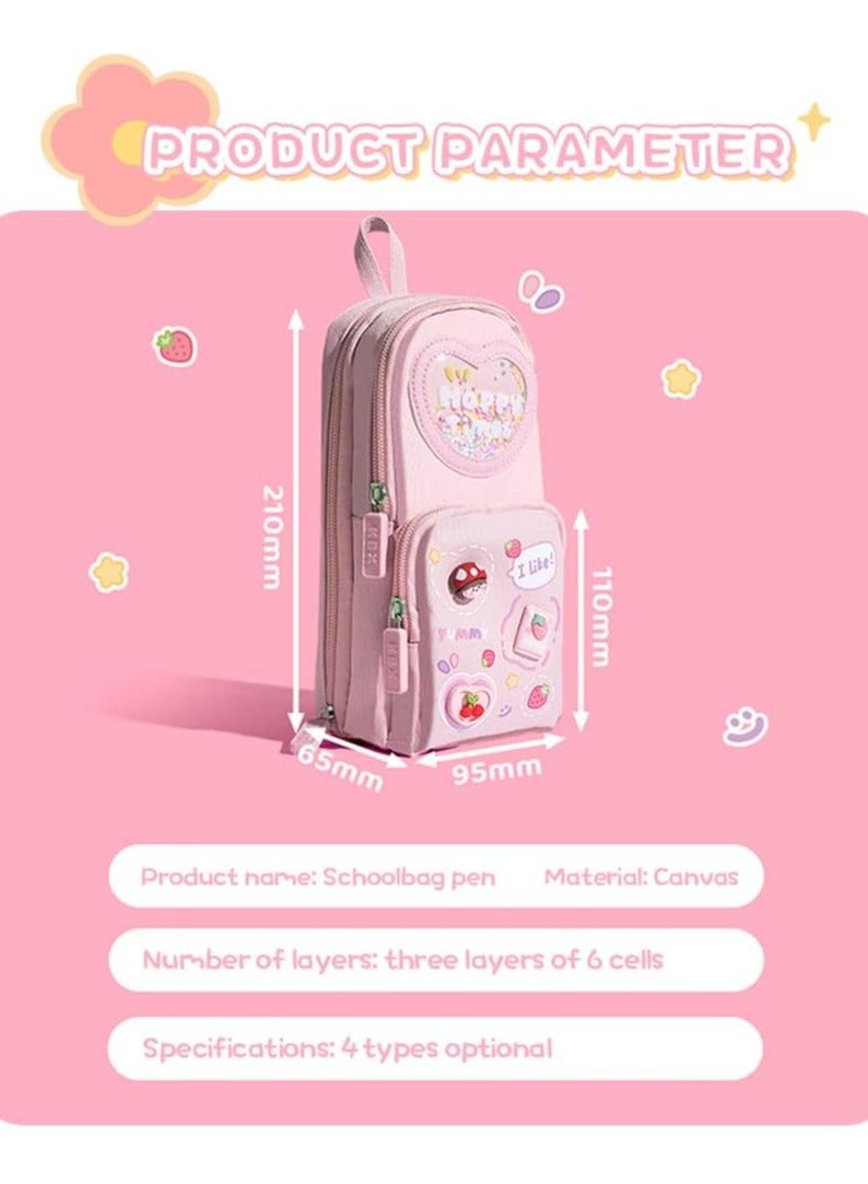 Loquat Pencil Case, 3-layer 6-compartment Large capacity pencil case for kids, Protect pencils, Can fit 20cm ruler, hydrophobic materials, Pull-up design, Best Gifts for Kids (Pink) - Image 5