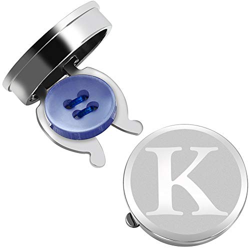 HAWSON Silver Button Cover Cufflinks for Men Initials Letter Perfect for Formal Business Shirt - Alphabet K - Image 1