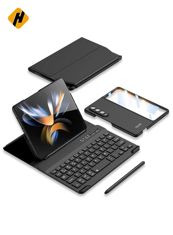 HuHa Samsung Galaxy Z Fold 4 Case,Screen Protector Keyboard Leather Case Stylus+Pen Slot Phone Office Kit,Folding Phone Cover for Samsung Galaxy Z Fold 4 5G- - Image 1