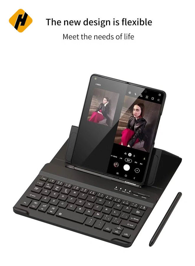 HuHa Samsung Galaxy Z Fold 4 Case,Screen Protector Keyboard Leather Case Stylus+Pen Slot Phone Office Kit,Folding Phone Cover for Samsung Galaxy Z Fold 4 5G- - Image 2