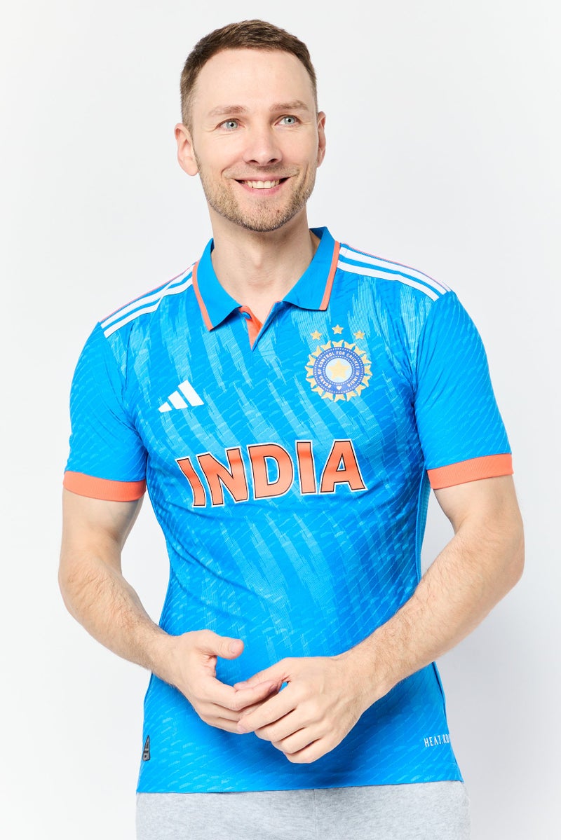 Adidas Men Sportswear Fit Short Sleeve India Cricket Jersey, Blue - Image 1