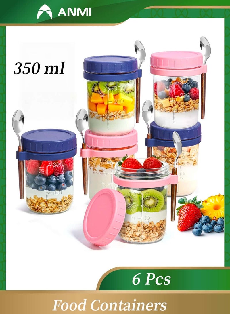 Anmi 6 Pcs Food Containers, Glass Jars with Lids and Spoons for Milk, Cereal, Fruit - Image 1