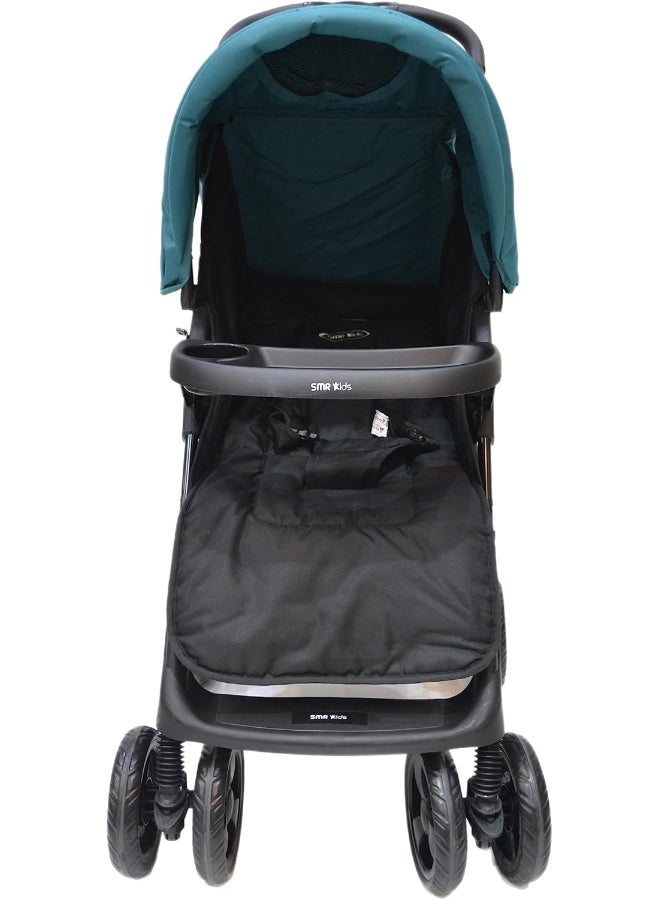 اس ام ار كيدز عربة أطفال خفيفة قابلة للطي من SMR Kids – مزودة بحزام أمان ثلاثي النقاط ومظلة واقية وسلة تخزين واسعة، تصميم مريح وآمن من الولادة حتى 3 سنوات (فيروزي) - Image 3